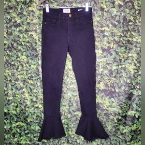 Frame Flare Jeans Crop Raw Hem Film Noir Womens